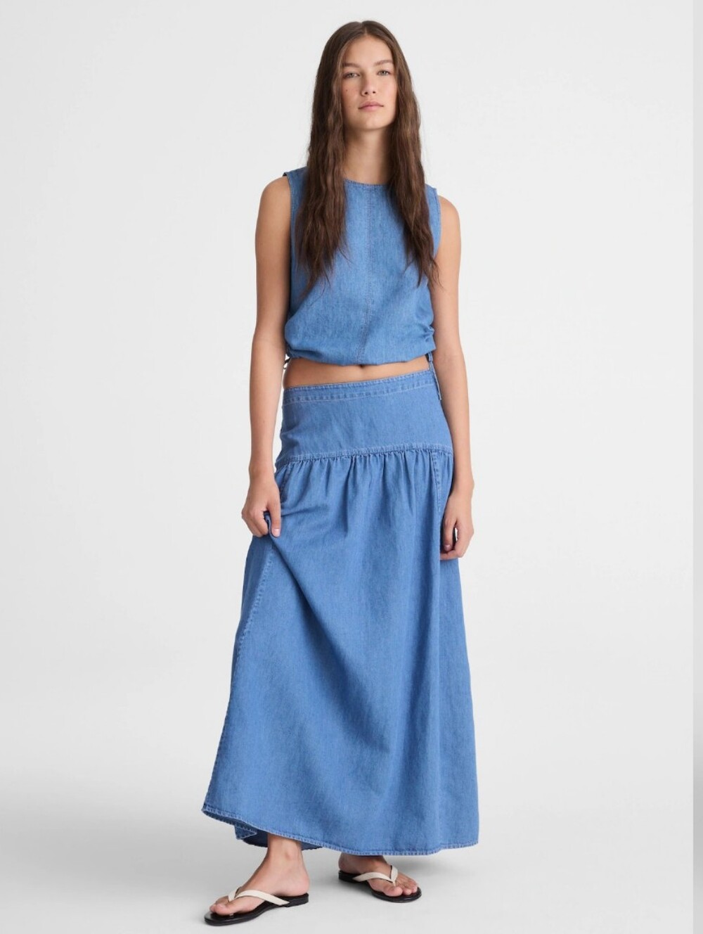 Madewell Drop-Waist Maxi Skirt in Cotton-Linen Denim NZ051 Size 29